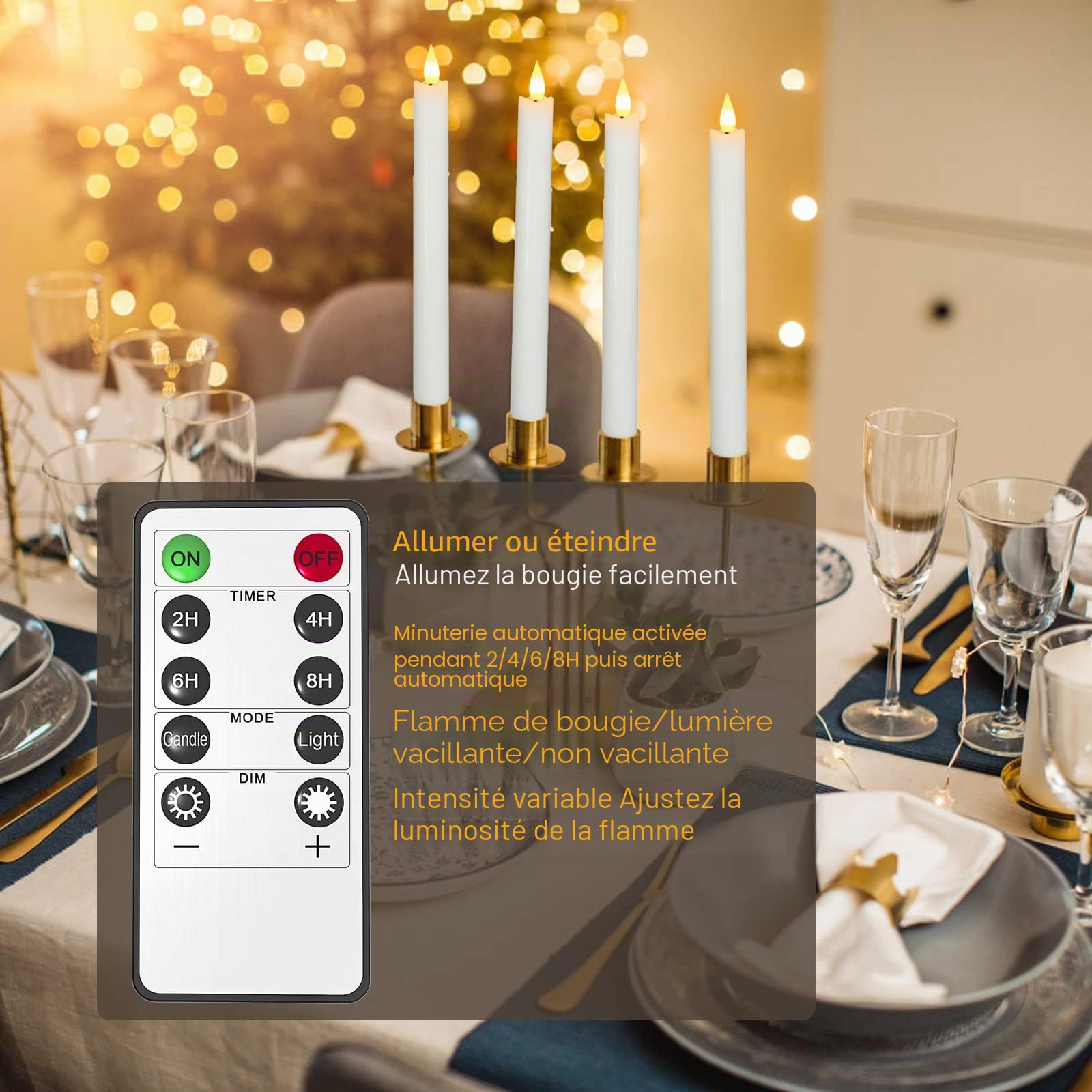 PChero Bougie Chandelier LED Rechargeable, Lot de 4 Fausses Bougies à LED Flamme Vacillante Cire Bougie Decorative Electrique avec Télécommande pour Decoration Noel Anniversaire Maison Chambre Mariage