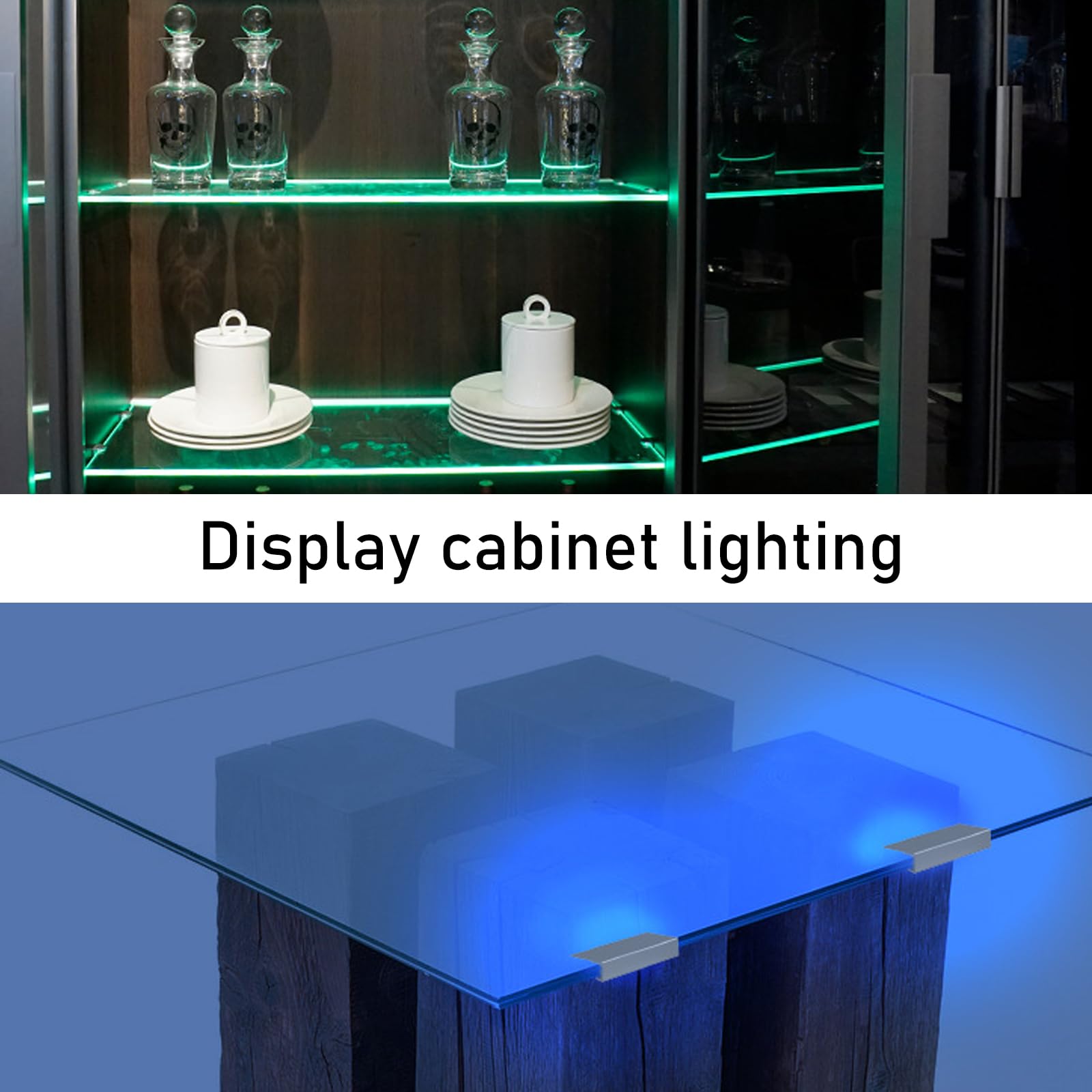 Lot de 4 clips LED pour éclairage de sol en verre, éclairage LED pour vitrines, éclairage LED pour sous-meuble de cuisine, éclairage LED pour armoire avec changement de couleur RVB à distance, pour