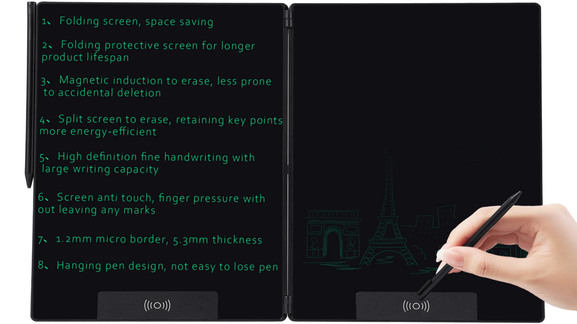 EMEBAY Schrijftablet met inklapbaar lcd-display, 14,3 inch, ultradun