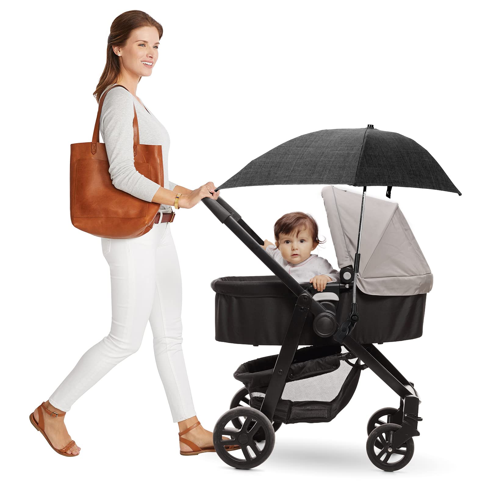 Ombrellino Parasole Passeggino Universale, Ombrellino per Carrozzina, Protezione UV50+, Fissaggio Universale per Tubo Rotondo o Ovale per Passeggino/Carrozzina Bambino, Diametro 78 cm