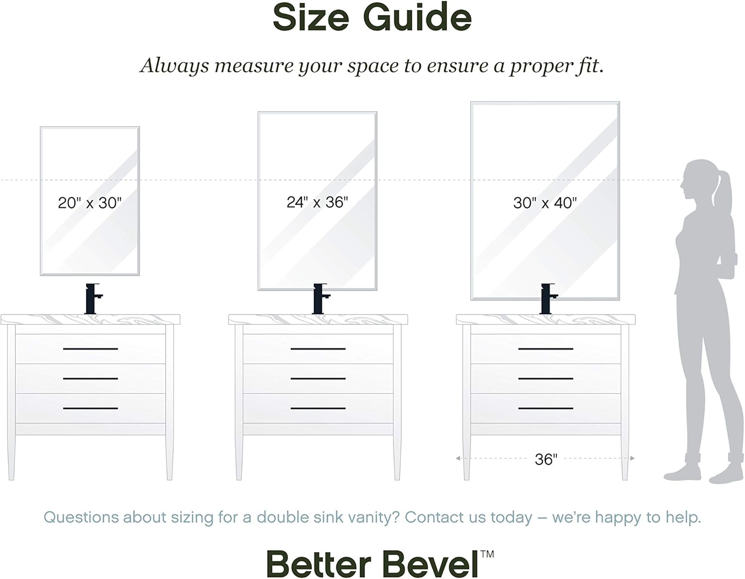 Better Bevel 24" x 36" Frameless Rectangle Mirror | 1" Beveled Edge | Copper-Free | Bathroom Wall Mirror