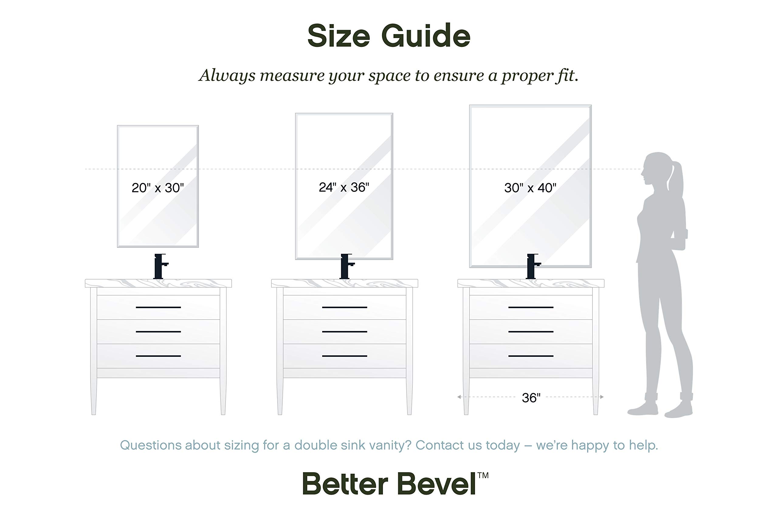 Better Bevel Prostokątne lustro bezramowe 61 cm x 91 cm, fazowana krawędź, bez miedzi, łazienkowe lustro ścienne