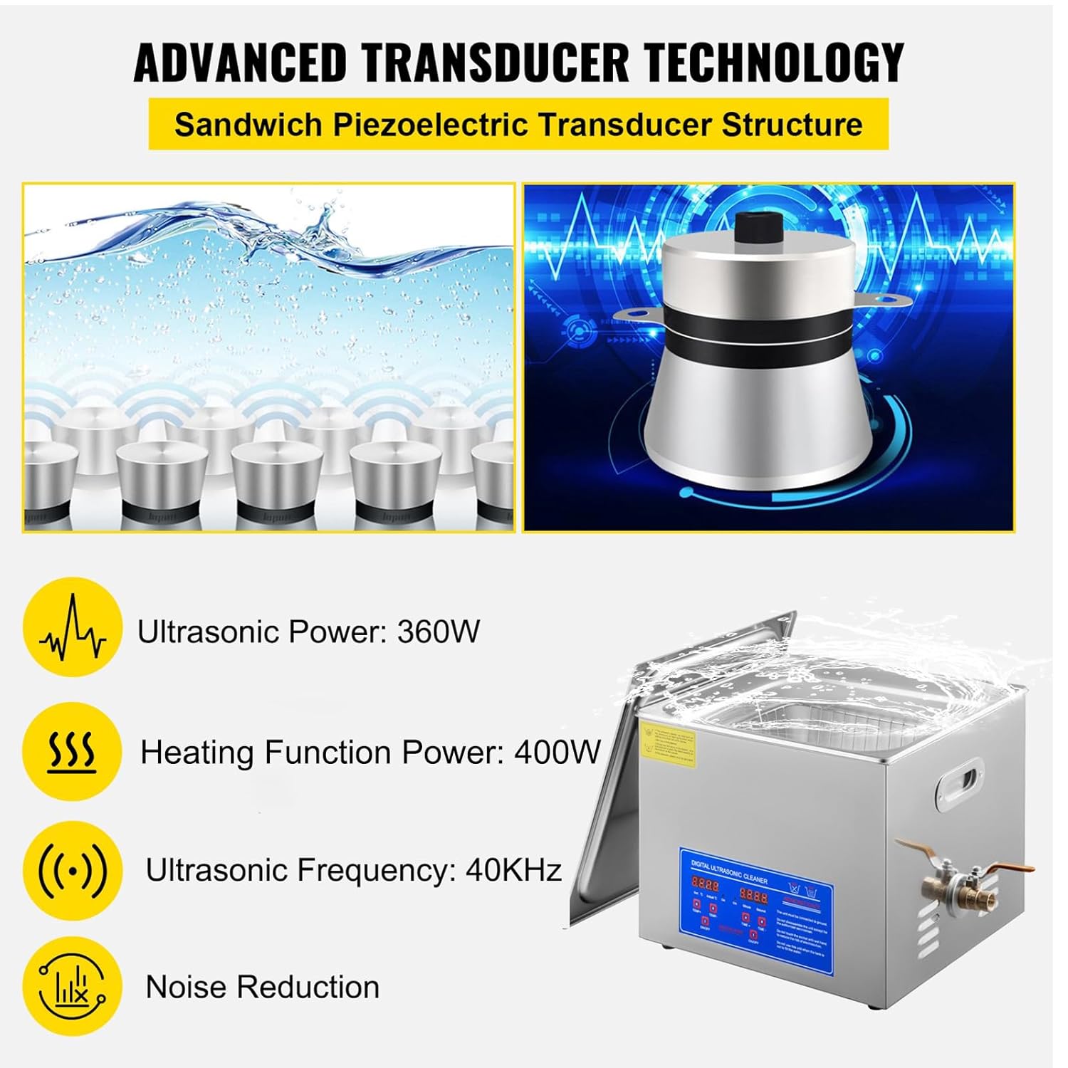 Ultrasonic Cleaner Machine, 15L Commercial Ultra Sonic Cleaner with Digital Timer & Heater, 40kHz Stainless Steel Ultrasonic Parts Cleaner, Lab Ultrasonic Cleaners for Machine Part Jewelry Glass Tool