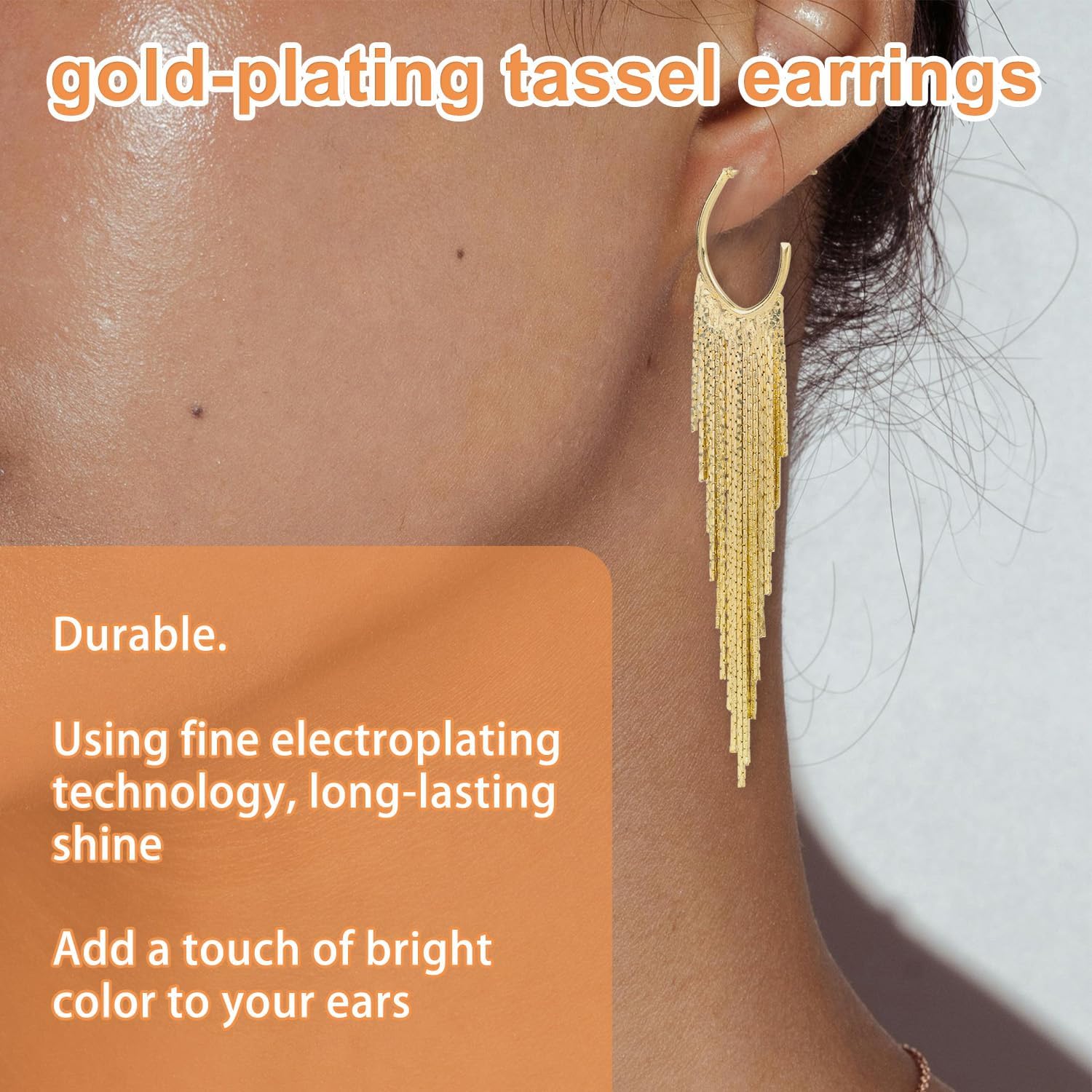 Tassel Earrings for Women, Gold Dangling Semi-Open Fringe Earrings Long Chain Drop Chic Statement Jewelry Party Wedding Prom Daily Wear - Image 4
