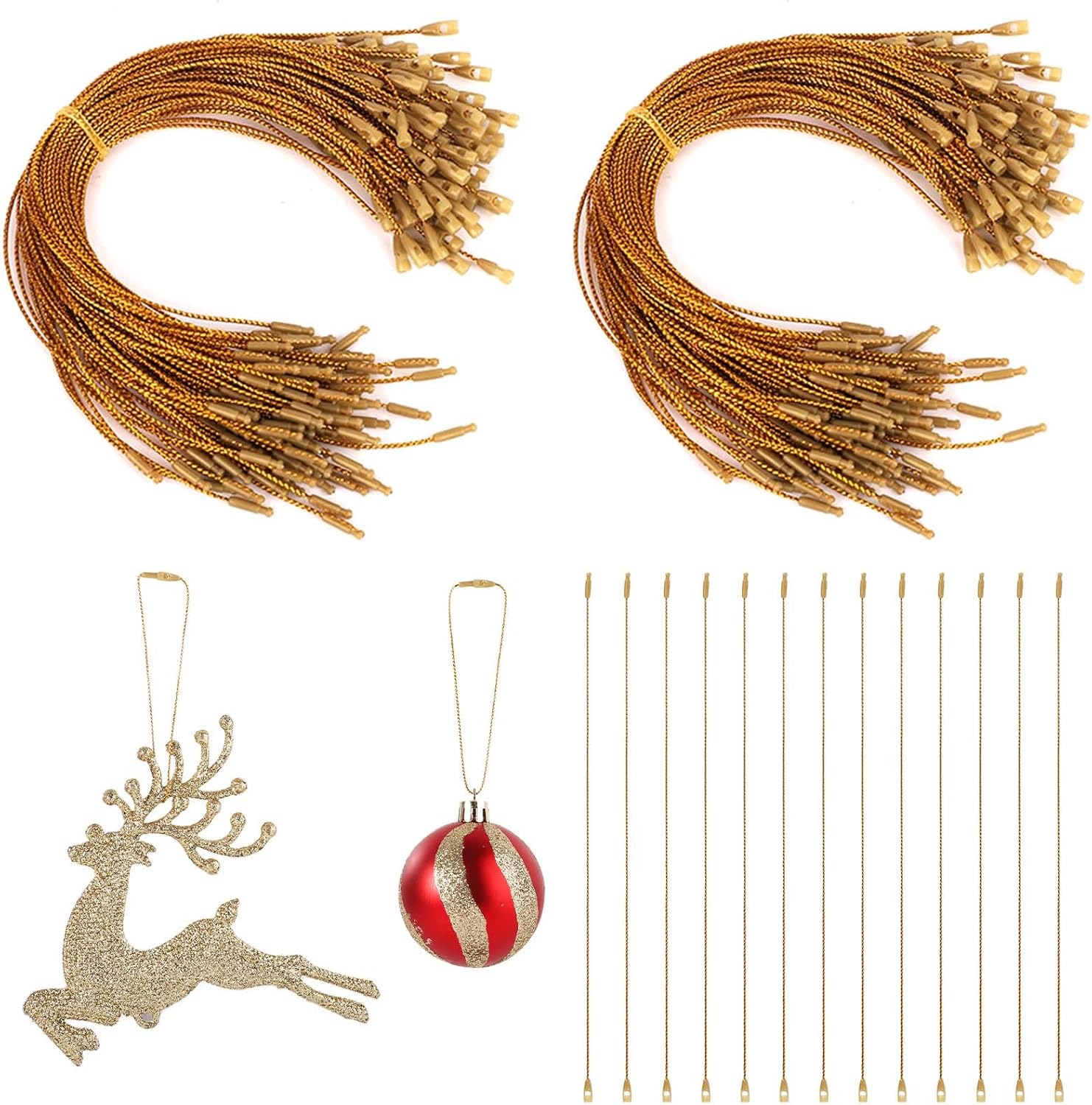 200pcs Christmas Ornament String Hangers, Metallic