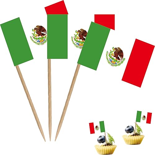 Miniatura 1 de Bandera mexicana de palillos de dientes mexicano MX National Mini Cocktail Fruit Cupcakes Toppers Food Stick Banderas decoraciones, paquete de 100