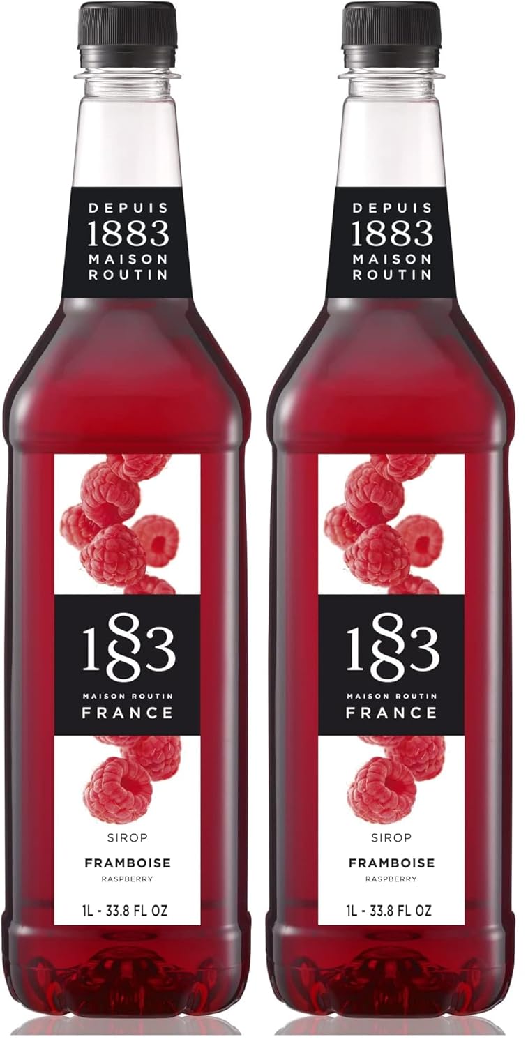 1883 Raspberry Syrup for Drinks, Made in France, 1 Liter Plastic Bottle (Pack of 2)
