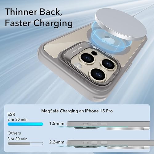 Vista 138 de ESR - Funda para iPhone 15 compatible con MagSafe, funda protectora de grado militar con soporte integrado, cubierta trasera resistente a