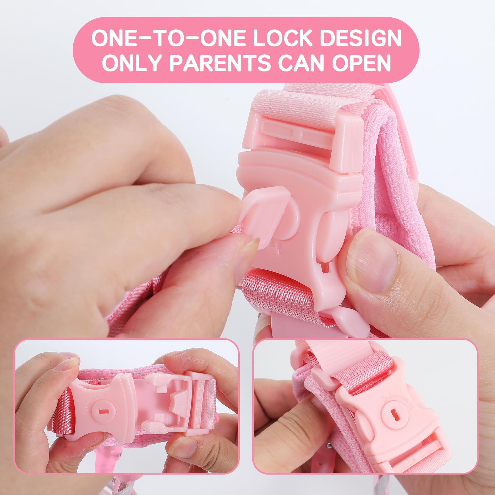 Cintura da polso anti-smarrimento per bambini per passeggiate e viaggi all'aria aperta - rosa
