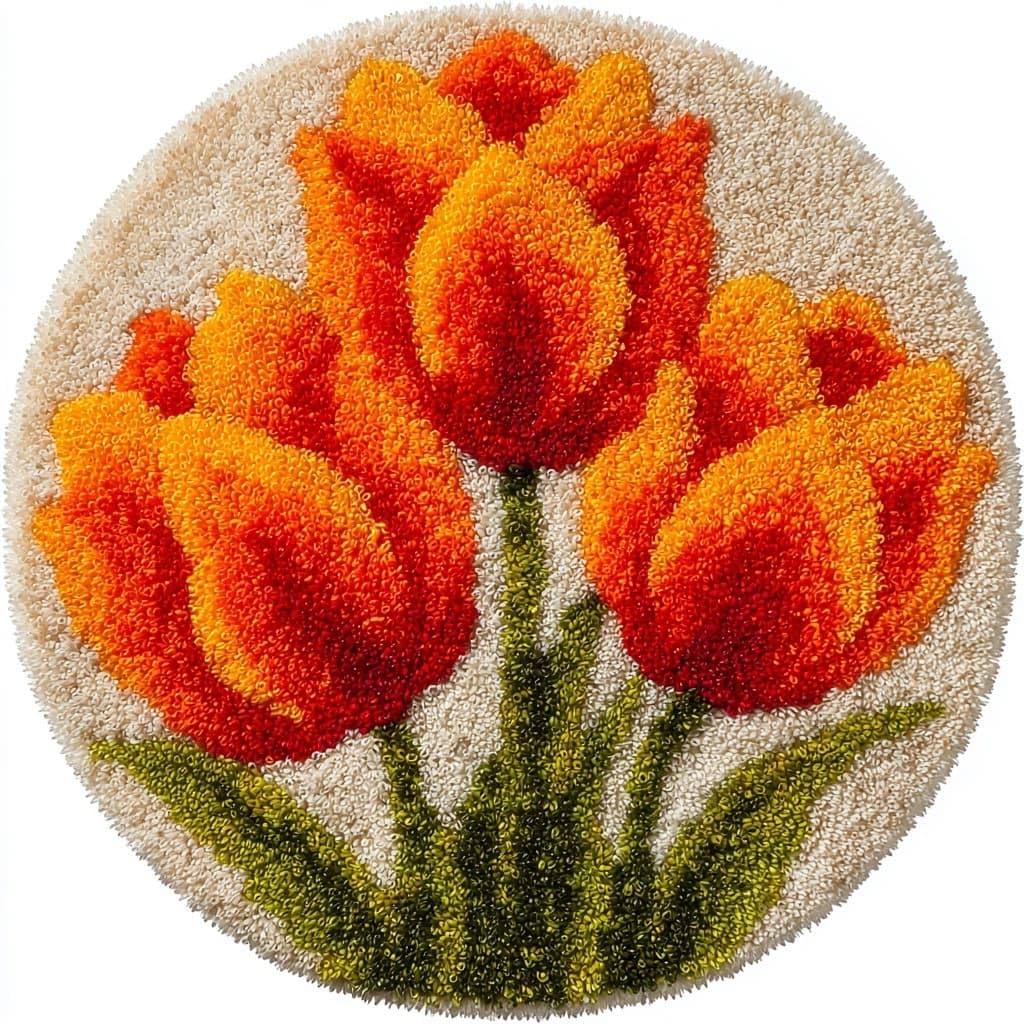AMBATTERY Latch Hook Kits for Adults,Latch Hook Rug Kit,Tulip Flowers