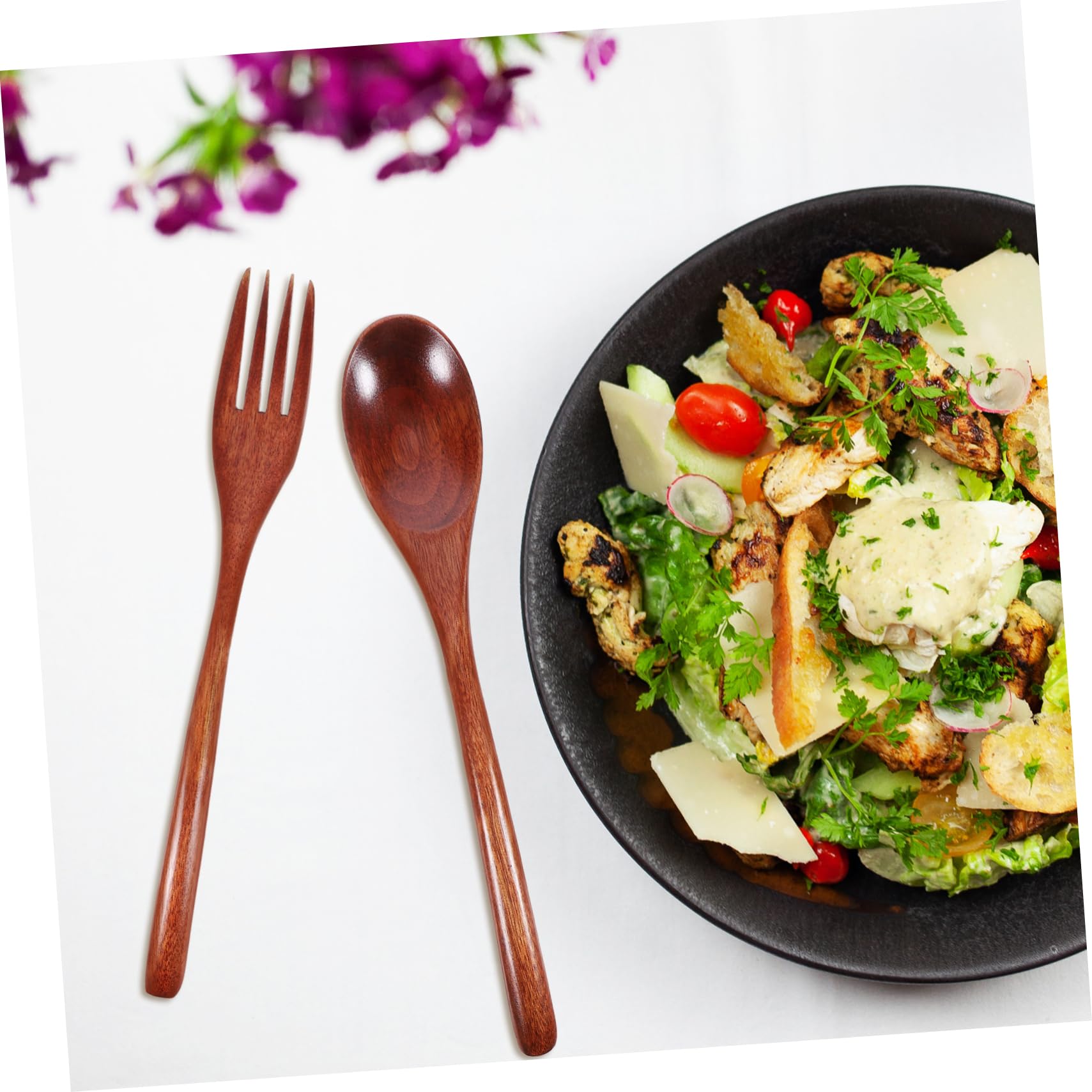 Alipis Ergonomic Wooden Cutlery Set Salad Forks and Spoons Smooth Surface Multi-function Tableware