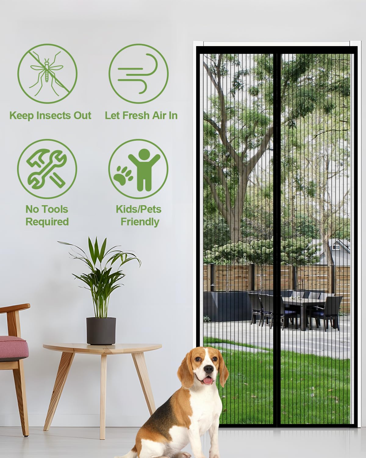 Auxmir Zanzariera Magnetica 120 x 240CM, Tenda Zanzariera Porta Ingresso Cortile, Anti Insetti Traspirante Chiusura Automatica con 32 Magneti Rete