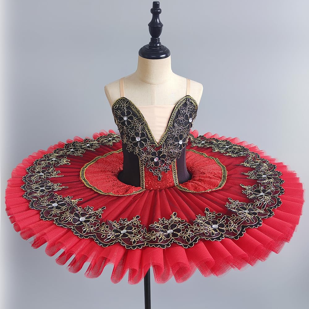 GeRRiT Tutú de Ballet Profesional de niña, Vestido de Fiesta de Bailarina Rojo para Mujeres Adultas Niño Niños Plato Tutú de panqueque Traje de Baile de Ballet para niñas