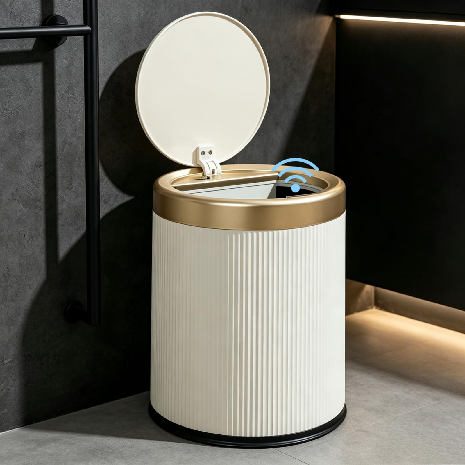 Photo 1 of URALFA Automatic Motion Sensor Trash Can, 2.8 Gallon, Cream White
