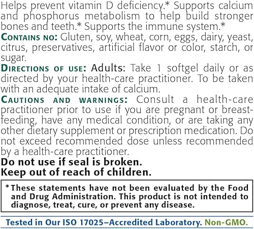 Miniatura 2 de NEW ROOTS HERBAL Vitamina D3 2,500 UI (62.5 mcg) | Función muscular saludable | Apoyo inmunológico | Sin OMG y sin gluten (180 cápsulas blandas)