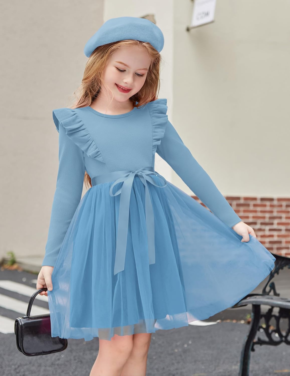 Arshiner Toddler Tutu Dress Little Girls Long Sleeve Casual Tulle Kids Fall Winter Outfits with Ribbon - Image 2