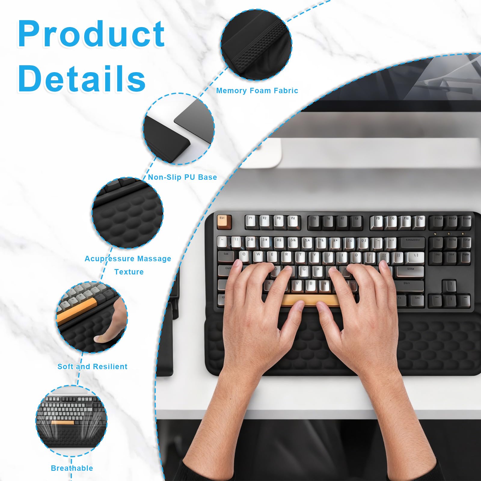 Soporte Teclado Ergonómico con Reposa Muñecas Integrado, 2 Ángulos Ajustables Antideslizante, Alivia Dolores Muñecas para Oficina Gaming Estudio