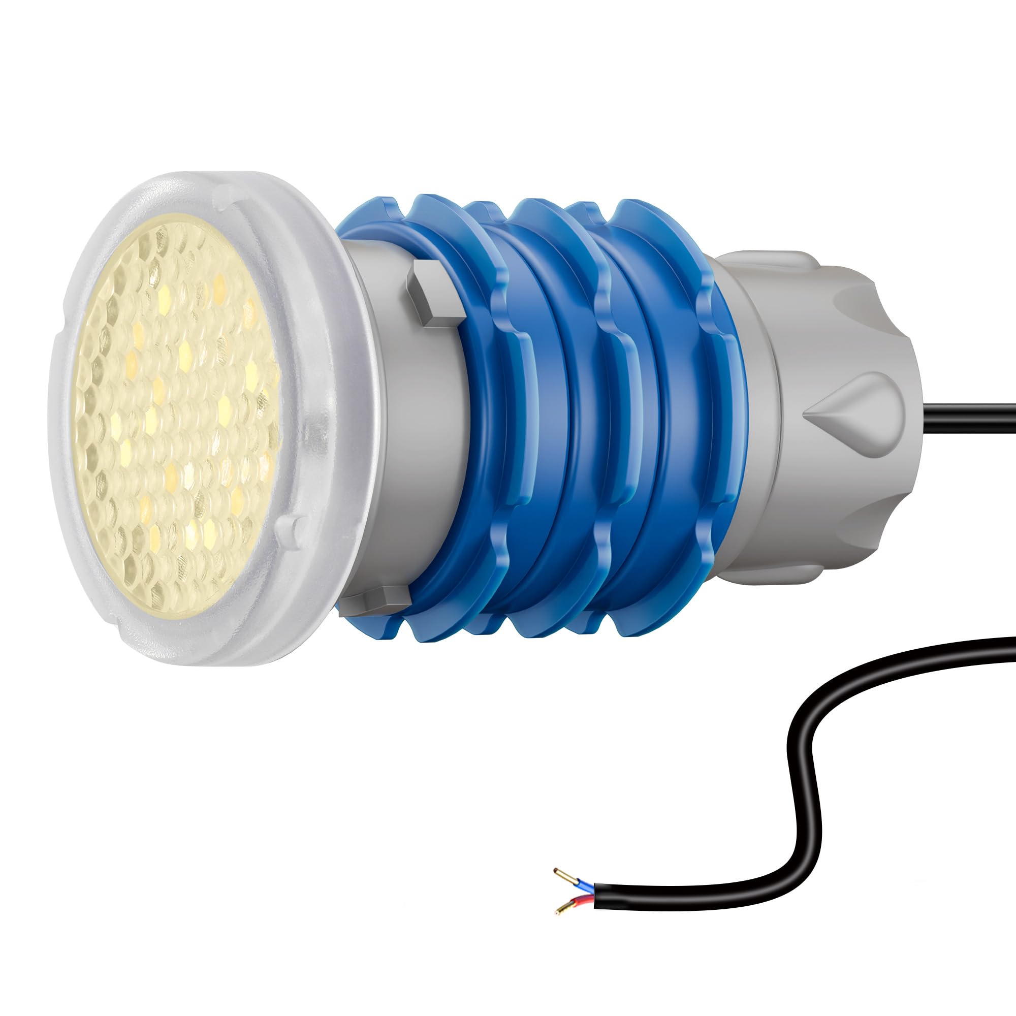 OSREE Mini Pool Light with 1.5" Thread, 6W LED Pool Spot Light 3000K Non-Dimmable, 480lm, Ø49mm, 12V AC/DC IP68 Waterproof White Underwater Lamp for Concrete Pools 1.5" Return Fitting
