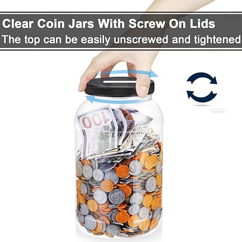 Miniatura 5 de Tarro grande transparente para monedas con tapa ranurada, caja de cambio de punta de dinero de plástico de un galón para monedas o boletos de rifa,