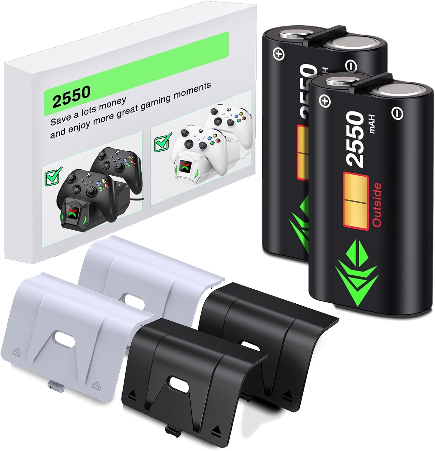 2 Pack 2550mAh Xbox One Controller Battery Pack with Black