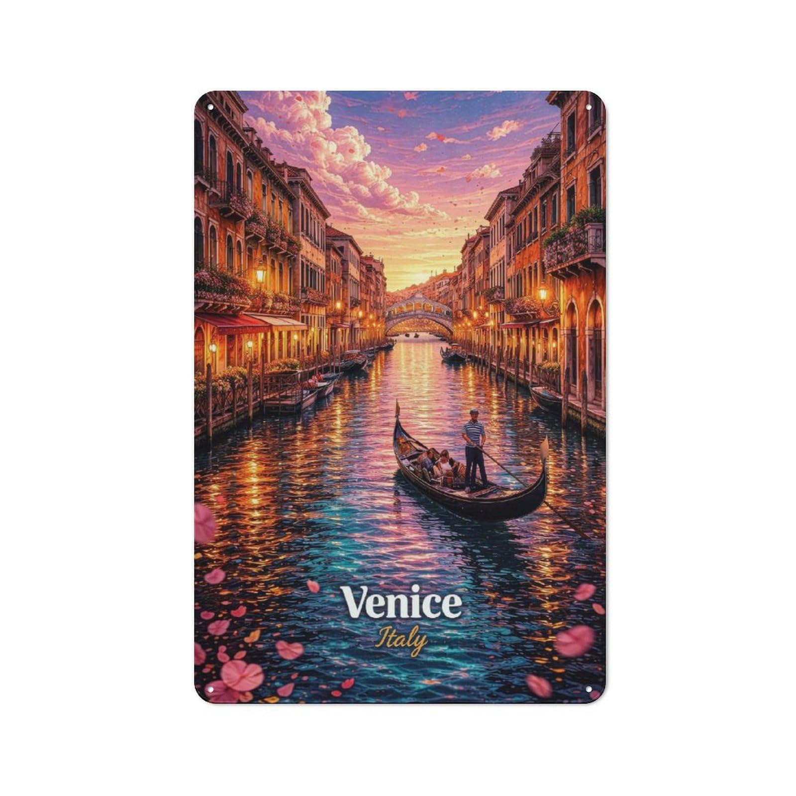Junmoney Style-7 Venice Canal At Sunset Printed Metal Sign 30X20cm For Garage Wall, For Collectors Of Vintage Metal Wall Decor
