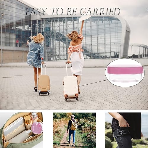 Miniatura 6 de Contenedores de cosméticos con tapas, tarros de loción de plástico, tarros para muestras, con tapa rosa, 0.2oz, 25 unidades, Tarro de 10 gramos.,