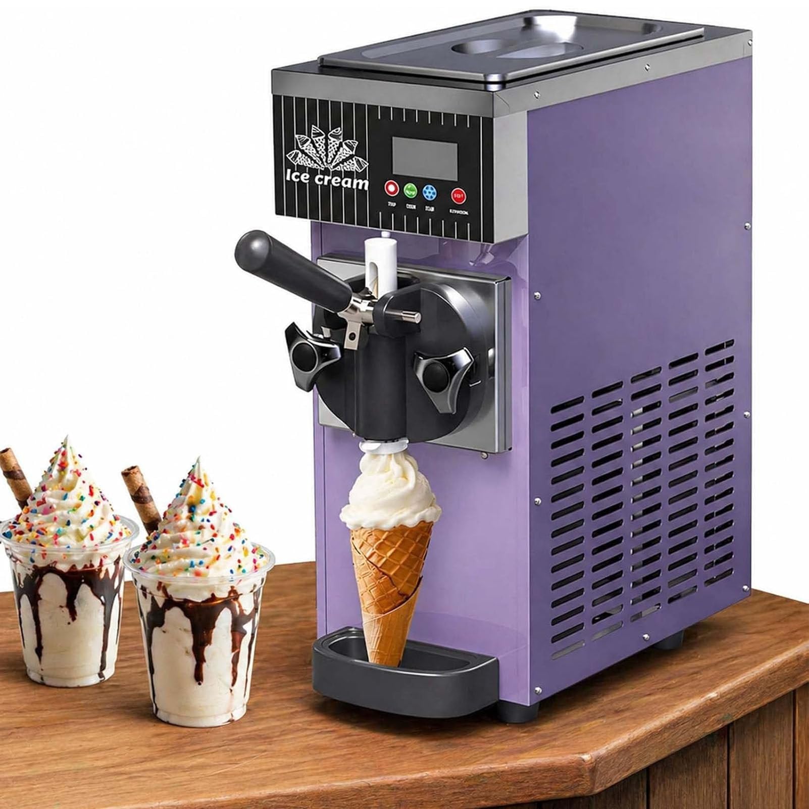 PioMue Soft Serve Ice Cream Machine for Home,Countertop Soft Serve Ice Cream Maker,4-5 Kg/H Yield,LCD Panel Soft Serve Maker Single Flavor Soft Serve Ice Cream Machine PhantomPurple
