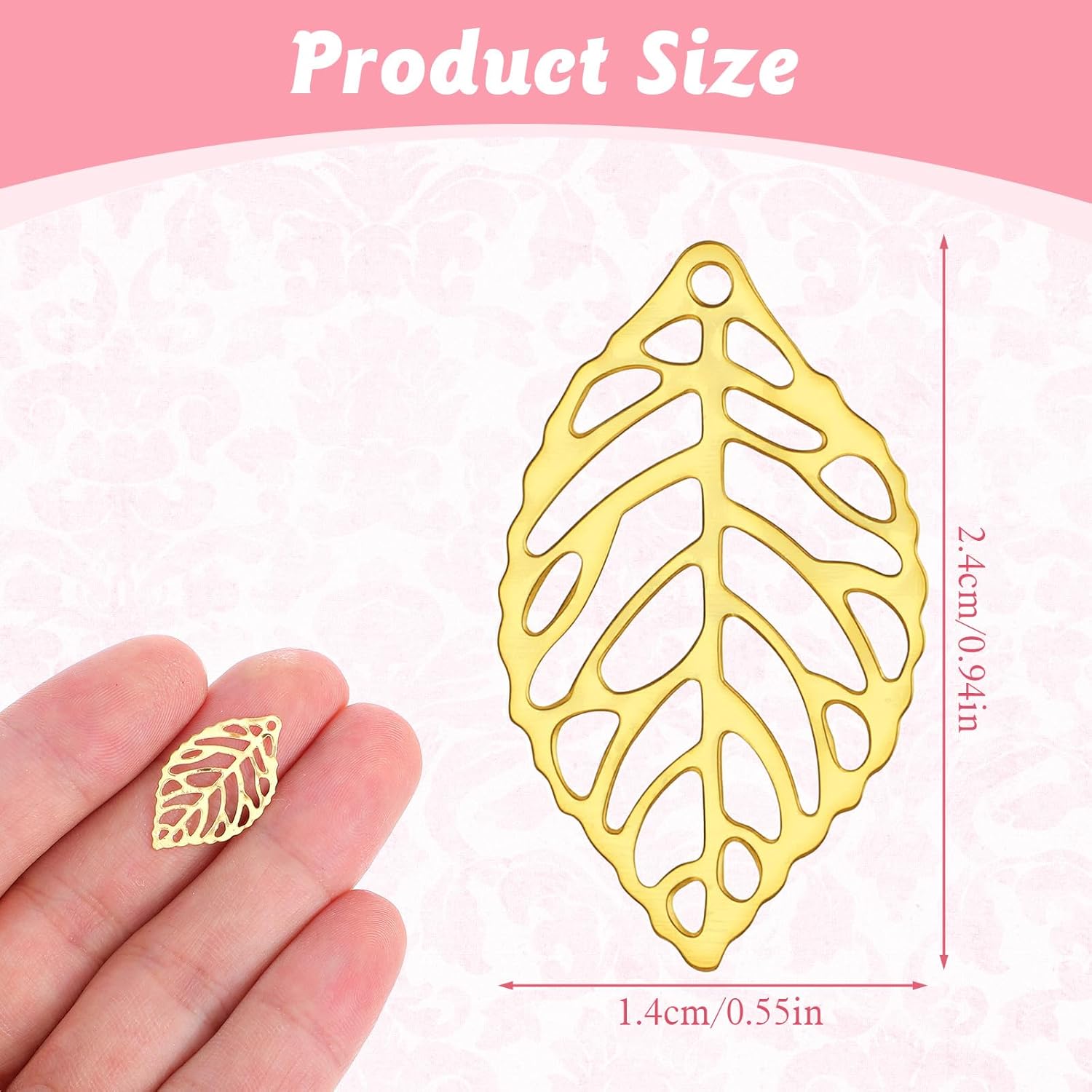 100Pcs Leaf Charms for Jewelry Making, Gold Hollow Leaf Charm Vintage Metal Leaves Pieces for Wedding Garland Party Decorations Pendant Necklace Bracelet Earring DIY Crafts Project - Image 2
