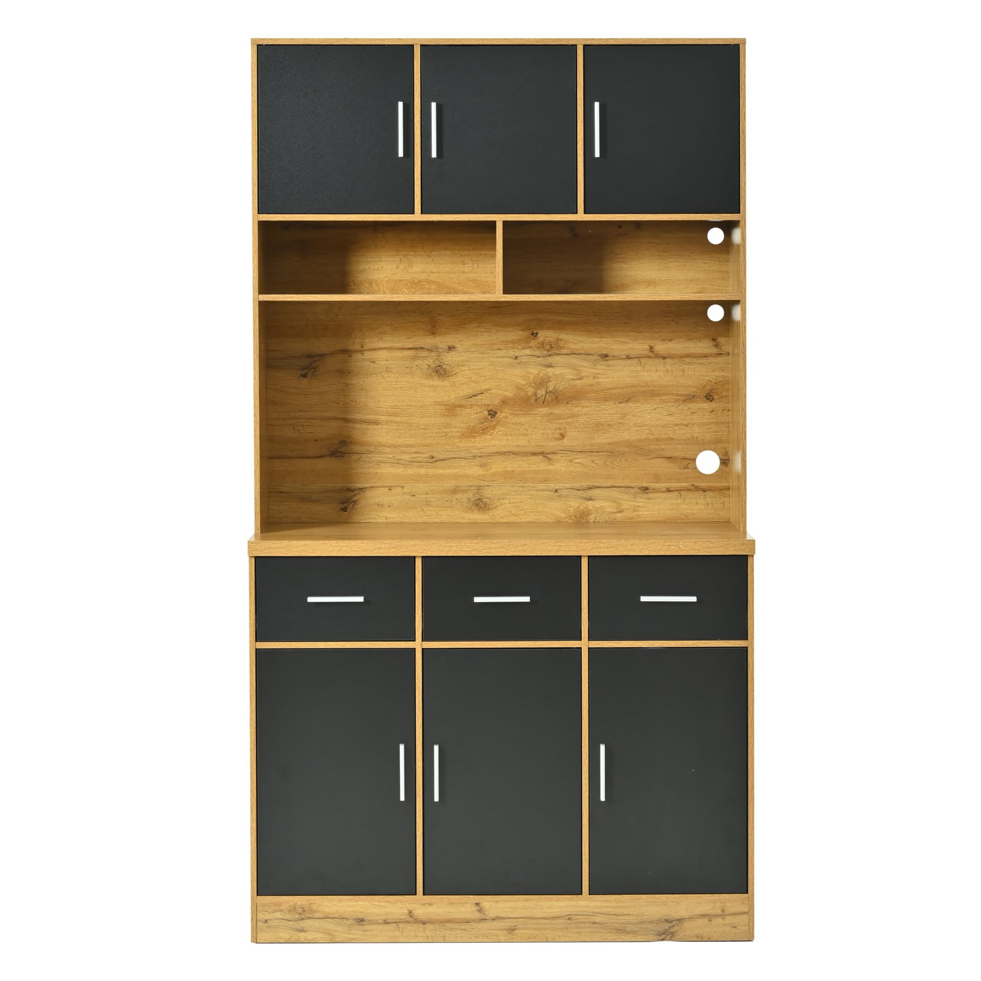 Armadio buffet, 100 x 40 x 180 cm, buffet con illuminazione a LED con telecomando, cassetti, ripiani regolabili, fori di gestione dei cavi e prese, per cucine e sala da pranzo (colore legno)