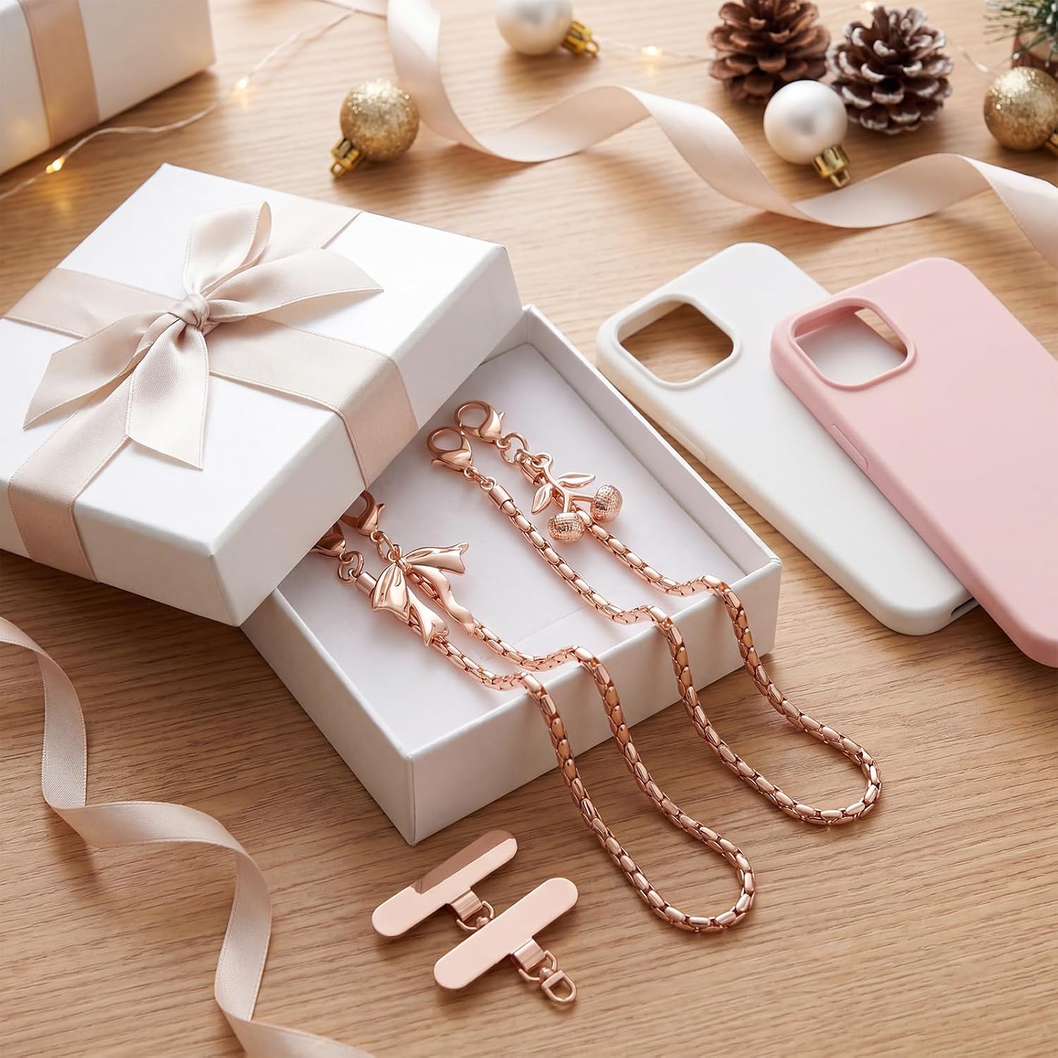BESARME 2 Pack Phone Wrist Strap Gold Metal Phone Charms - Daily Commute On The Go Use Gift Giving Holidays Special Occasions Sturdy Design Universal Fit For Bag Wallet