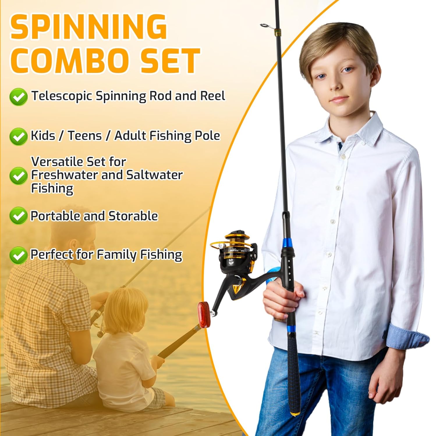 Kids Fishing Pole Set, Telescopic Fishing Rod and Reel Combo Kit for Kids/Youth, Fishing Pole for Beginners with Spincast Fish Reel, Fish Tackles, Fish Lures, Fish Lines 【Ambidextrous】 - Image 6