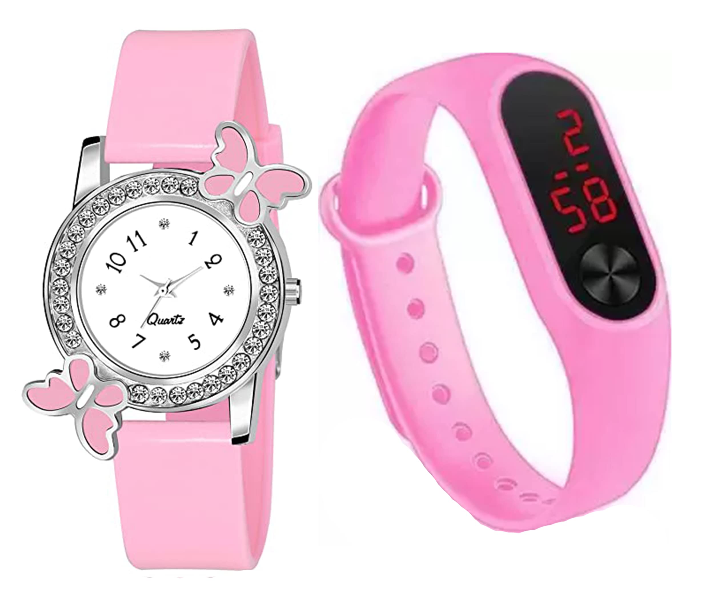 FROZIL Pink Butterfly Analogue Round and Rectangular Digital Dial LED Display Watch for Girls & Womens Watches Combo Pack of 2 (B0BN3MKPQW) Amazon Price History, Amazon Price Tracker