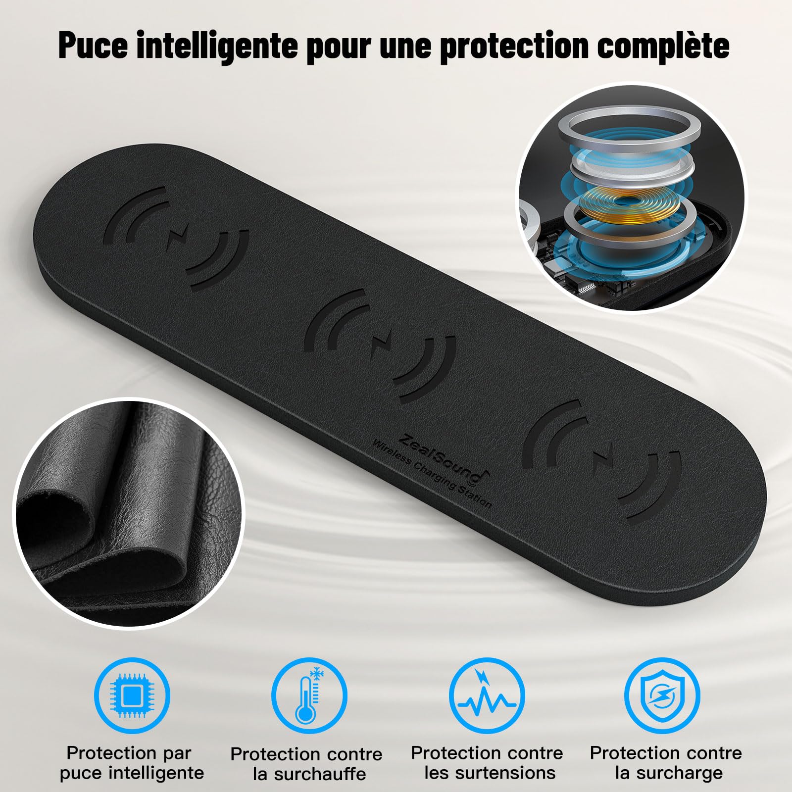 Zealsound 3-en-1 Chargeur Induction, Rapide Chargeur Sans Fil, 36W Prise UE
