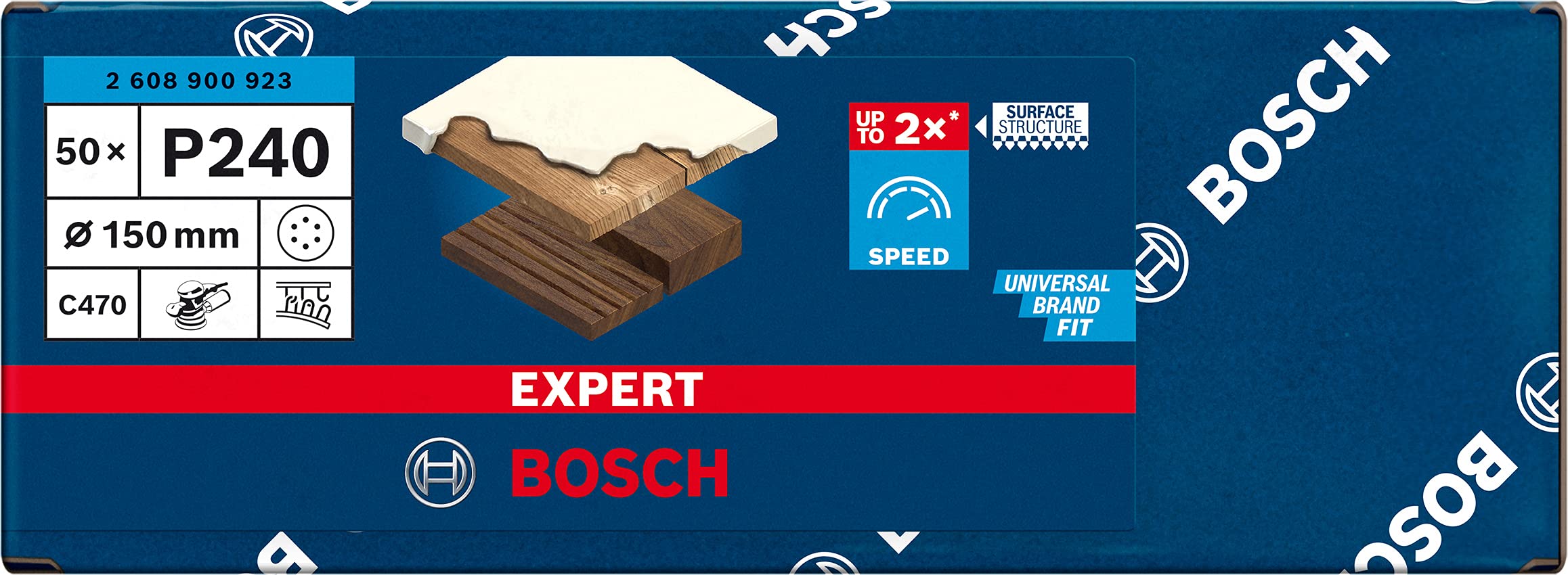 Bosch Professional 50x Carte Abrasive Expert C470 con 6 Fori per Legno Duro, Vernice su Legno, Ø 150 mm, Grana 240, Accessorio Levigatrice Rotoorbitale