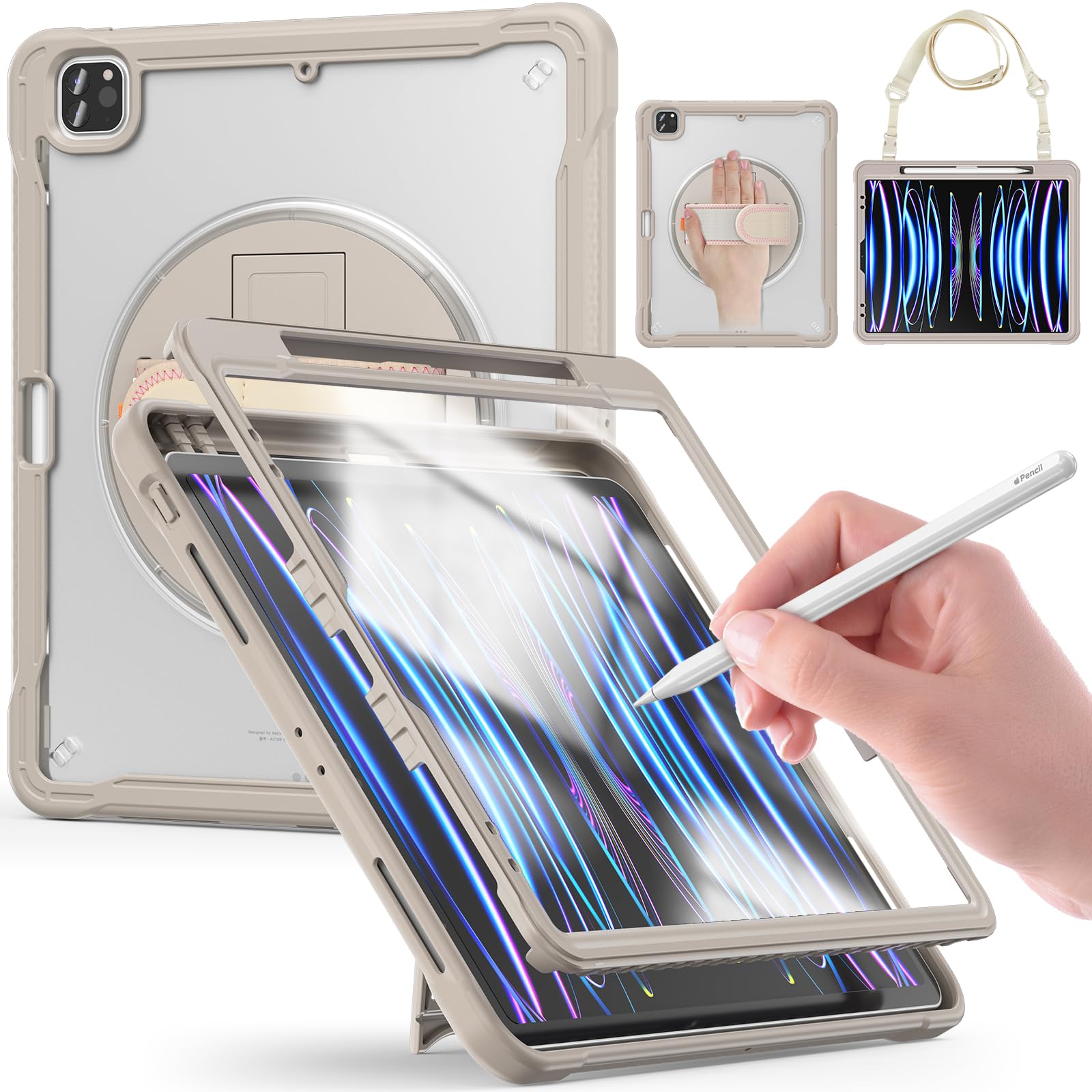 Funda para iPad Pro 12.9 transparente con protector HD y correas 8