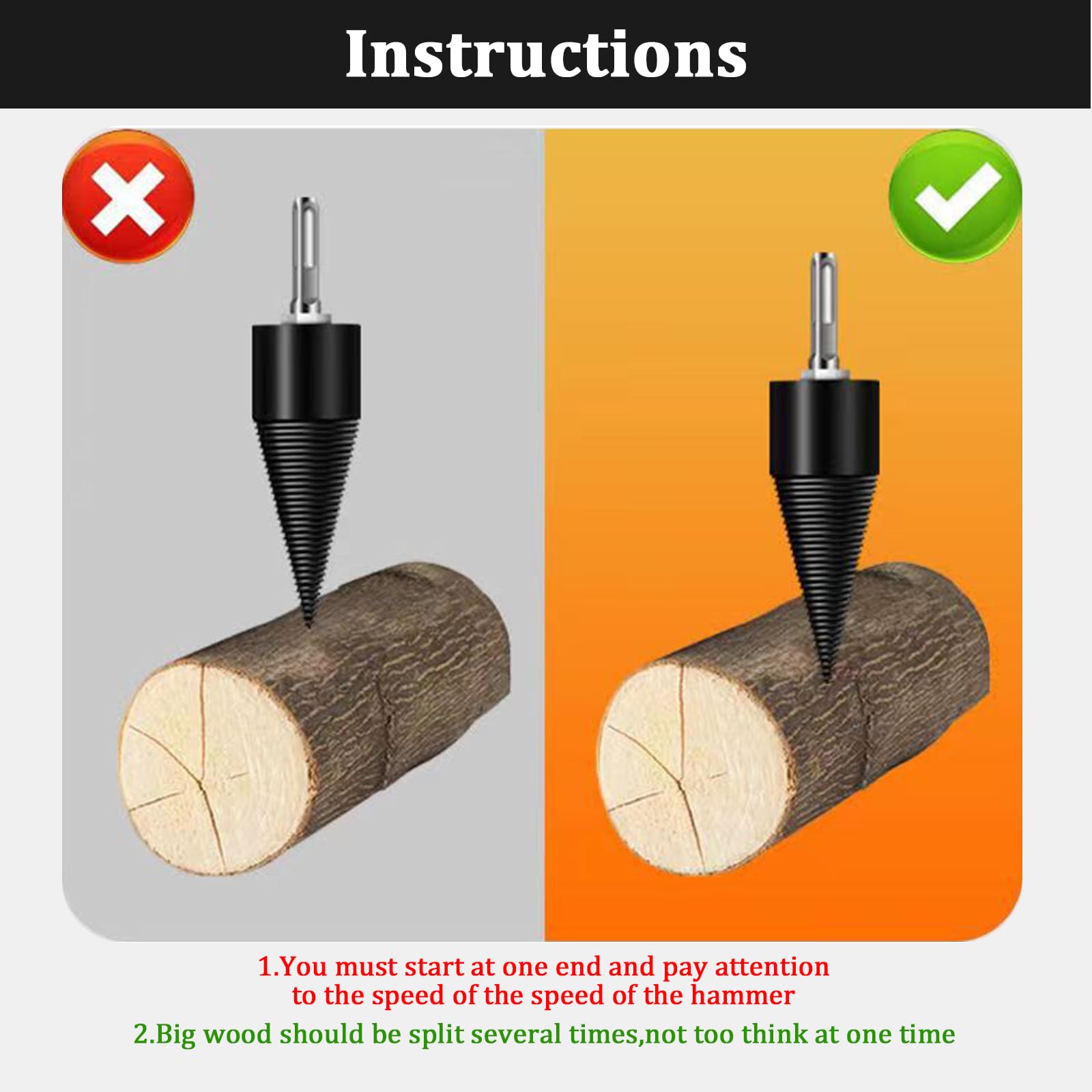 Holzspalter Schraube Kegel, 32+42mm Spaltholzkegel Bohrer Brennholzspalter mit 5 Bohrgriffe Hause Bohrmaschine Präzises & schnelles Spalter für Holz Kegelspalter