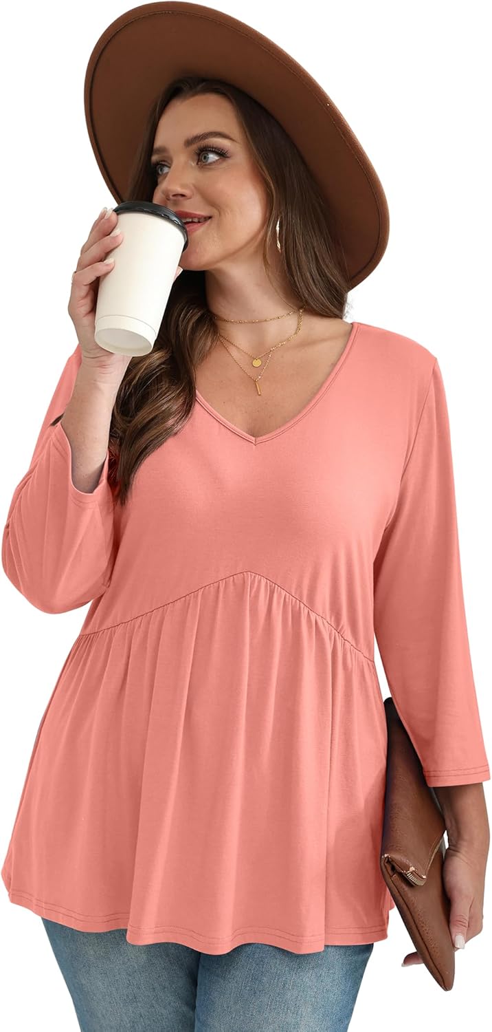 3/4 Length Sleeve Womens Tops 2025 Blouses for Women Dressy Casual Fashion Clothing V Neck Babydoll Tops Fall Outfits - Image 4