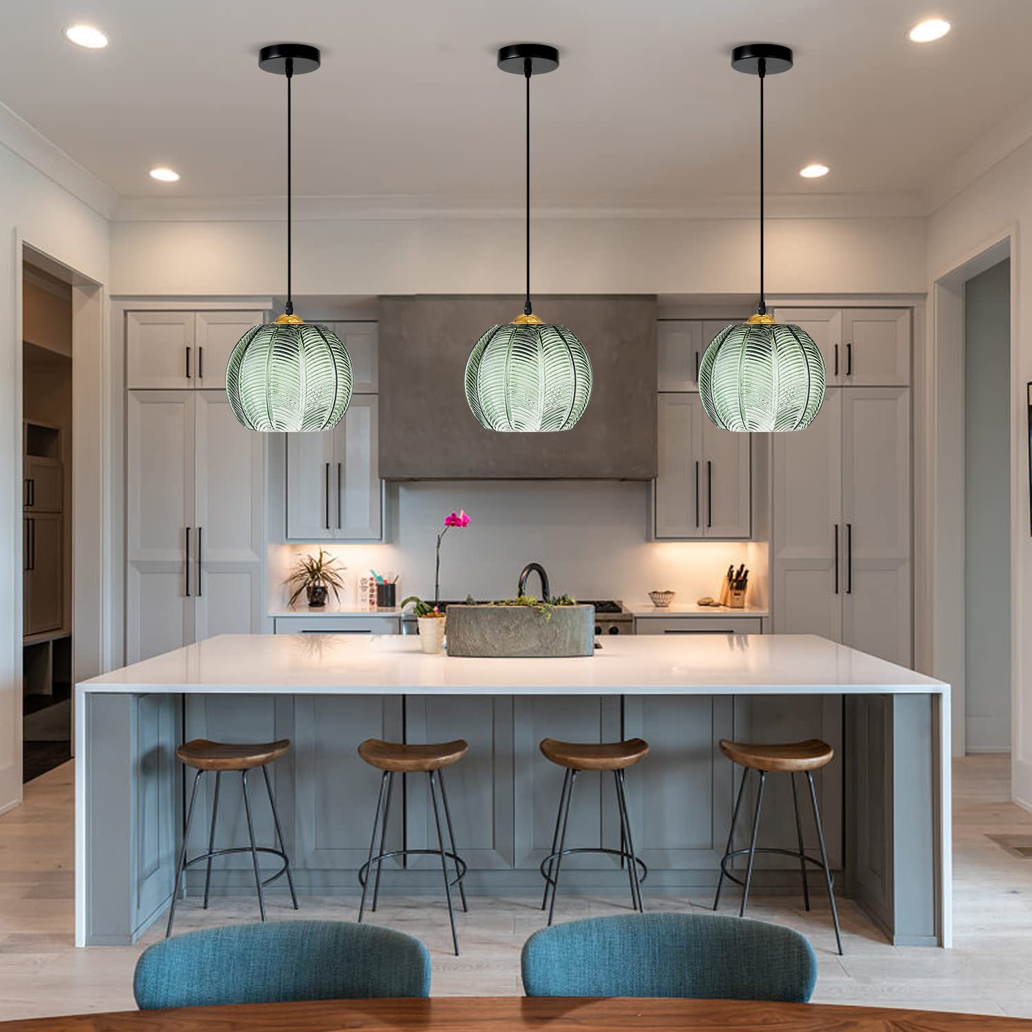 Lampada A Sospensione In Vetro Verde - Stile Vintage Per Cucina, Camera O Soggiorno, Con Lampadina LED