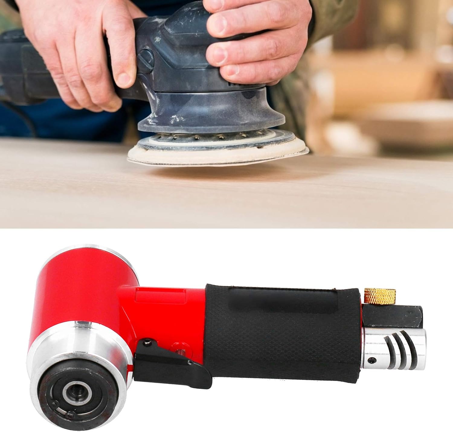 Pneumatic Sandpaper Machine, Eccentric Air Sander with 2/3 in Sanding Pad, Low Noise High - Speed Air Polisher for Mirror Buffing on Metal Wood Plastic