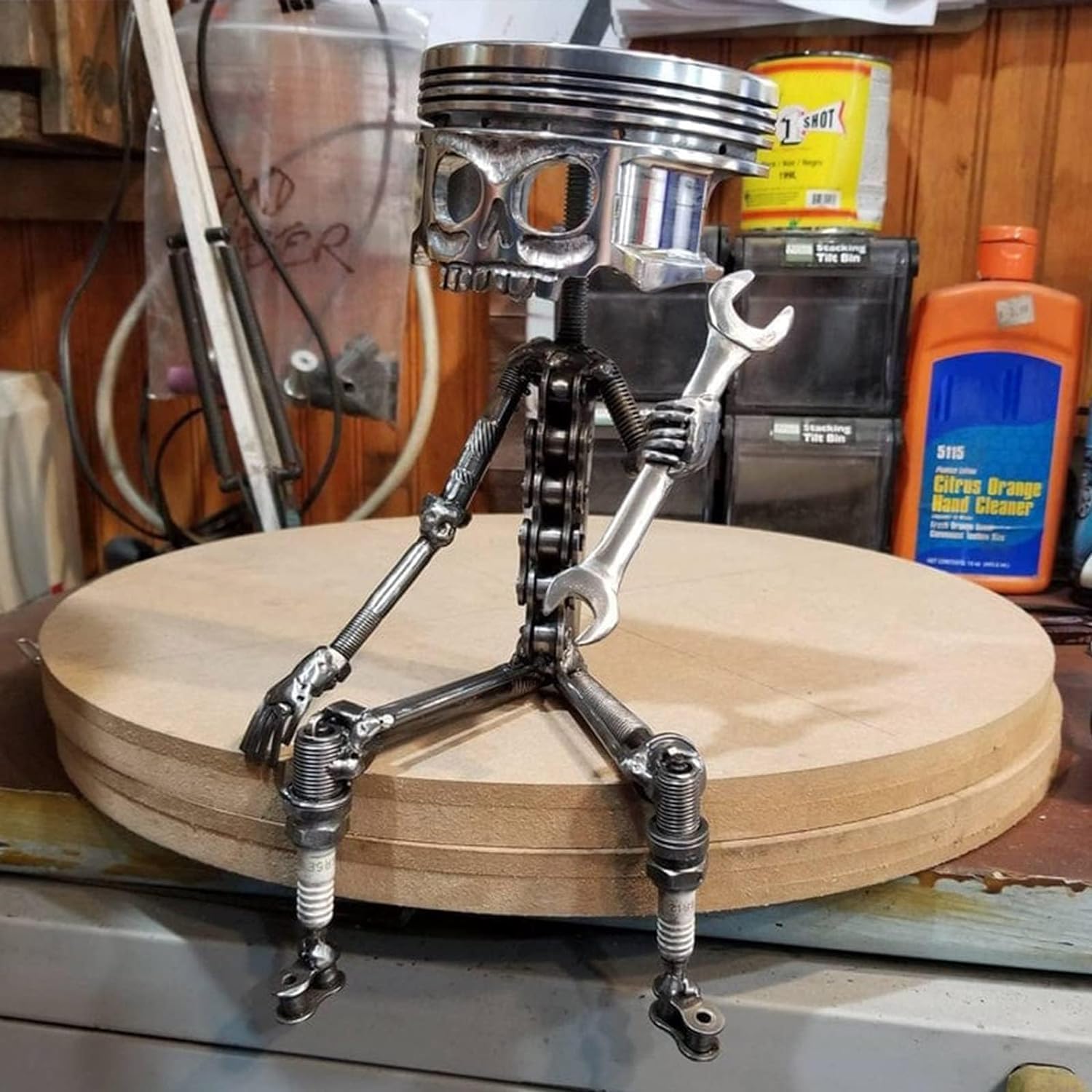 Carving Piston Face Sculpture Metal Art Figurine,Carved Skeleton Sculpture Ornaments,Handmade Man Head Statue Office Home Table Desk Decor, SliverCarving Piston Face Sculpture
