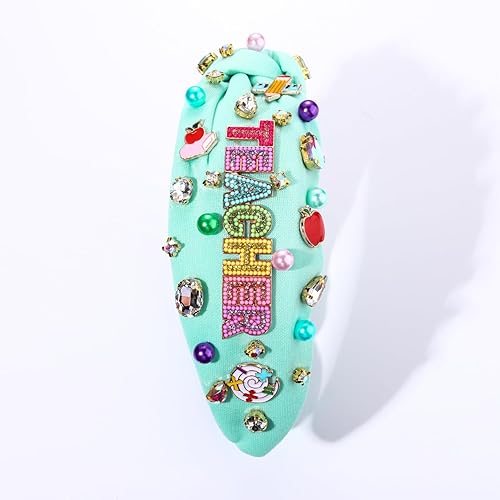 Miniatura 9 de NVENF Diadema para profesora para mujer, diadema anudada con perlas de cristal, trajes de regreso a clases, accesorios, regalos de agradecimiento