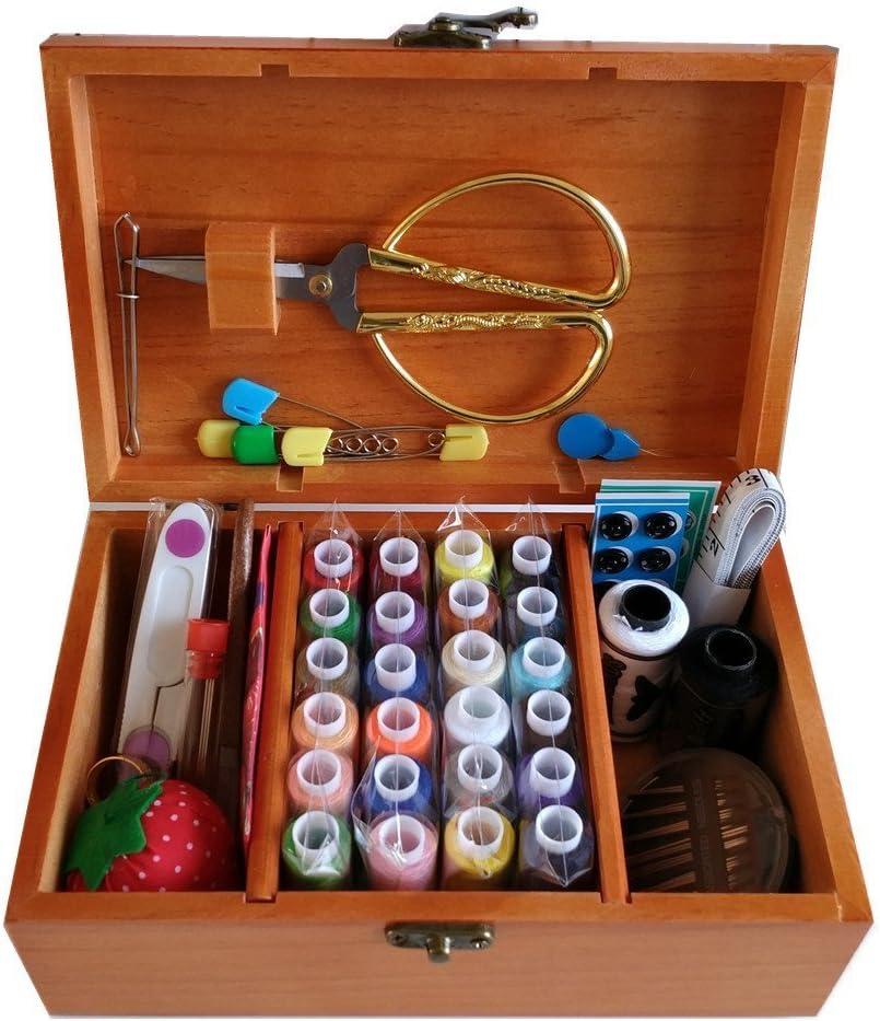 DDXTJ.DMM Wooden Sewing Basket with Sewing Kit Accessories,Sewing Box