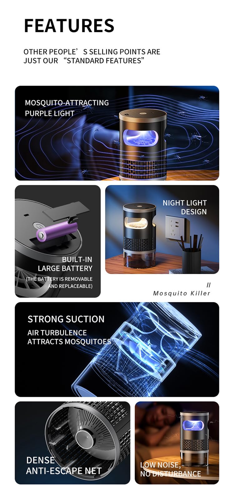 Trampa ultrasónica para mosquitos, lámpara UV recargable para matar insectos, dispositivo USB silencioso, libre de químicos, para interiores, exteriores, hogar, jardín, camping y picnic
