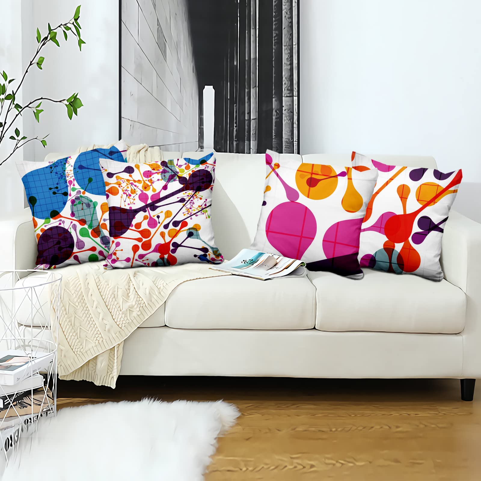 Federa Cuscino 40×40 Cm – Bianco E Rosa Oro Con Motivo Graffiti Righe E Cuori – Poliestere Morbido Per Divano E Camera