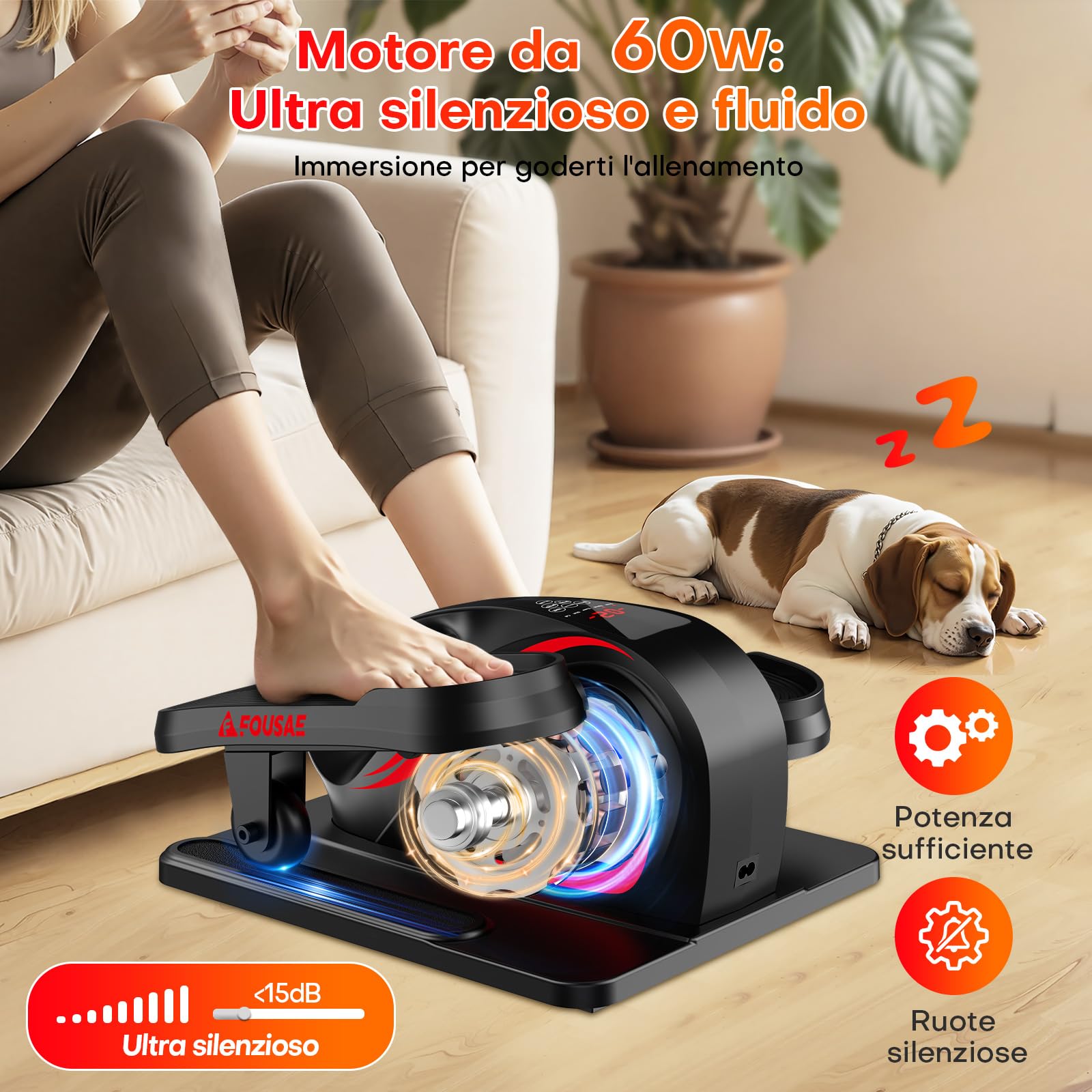 FOUSAE Ellittica Elettrico, 2 in 1 Pedaliera Elettrica con 15 velocità Regolabili e 3 modalità Automatiche, Cross Trainer da Seduti con Telecomando, Pedaliera per Anziani Silenzioso e Portatile