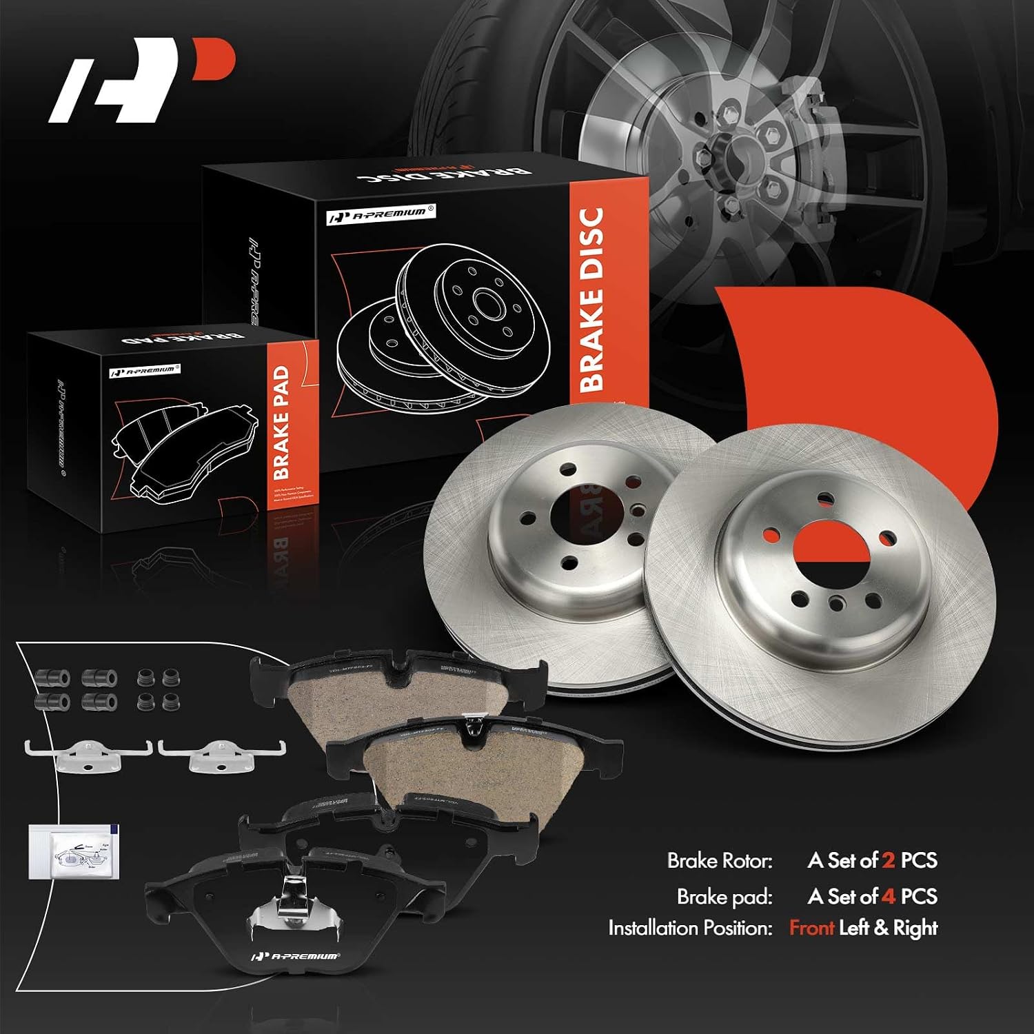 A-Premium 13.70 in (348 mm) Front Vented Disc Brake Rotors + Ceramic Pads Kit Compatible with Select BMW Models - 535d, 535d xDrive, 535i, 535i xDrive, 640i, 640i Gran Coupe, 640i xDrive, 6-PC Set