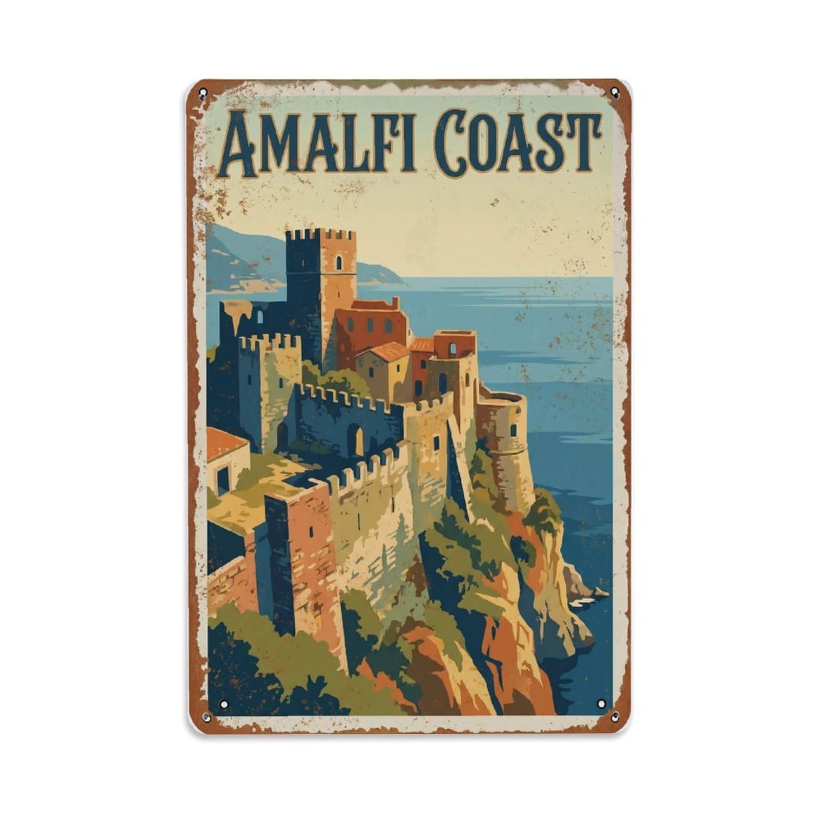 Vintage Travel Citadel Italy Hilltop Metal Tin Sign Plaque Wall Decor for Cafe, Club Bar, Office, Home Garden Metal Poster 8x12Inch