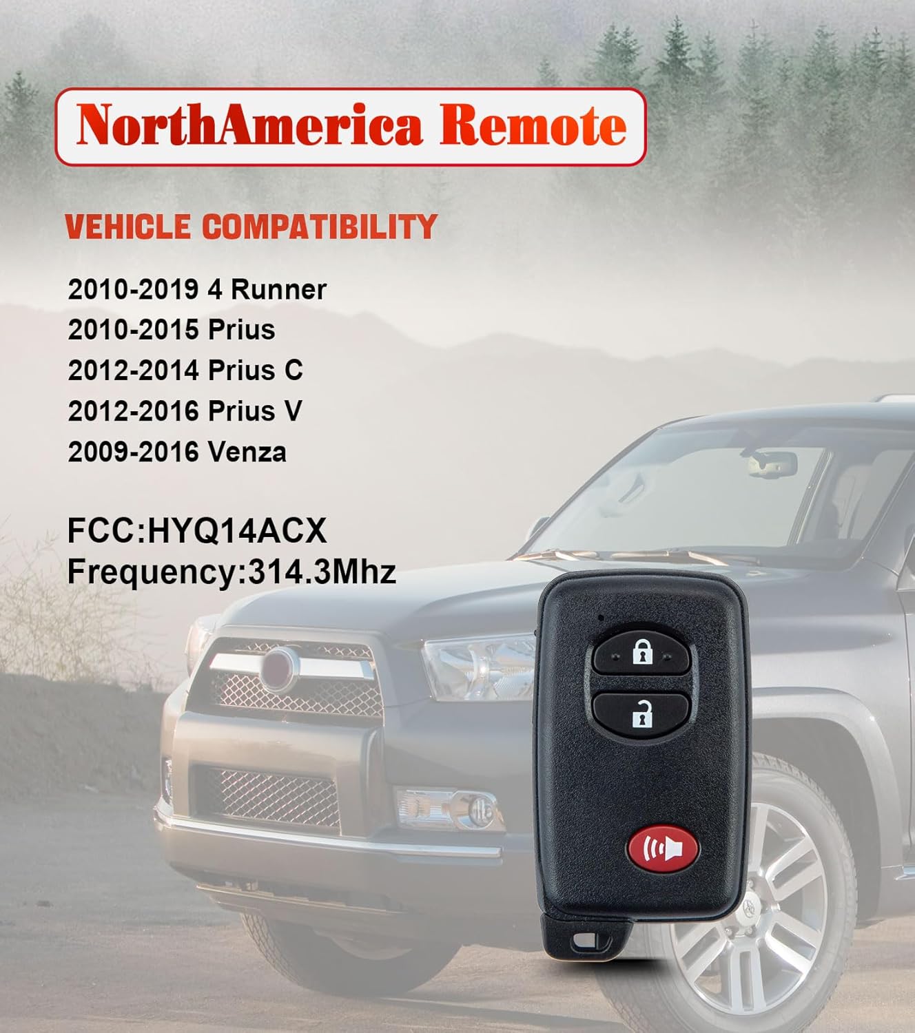 Replacement Car Keys and DIY Key Fob Kit for 2010-2015 Toyota Prius Venza 4Runner Smart Remote HYQ14ACX 271451-5290