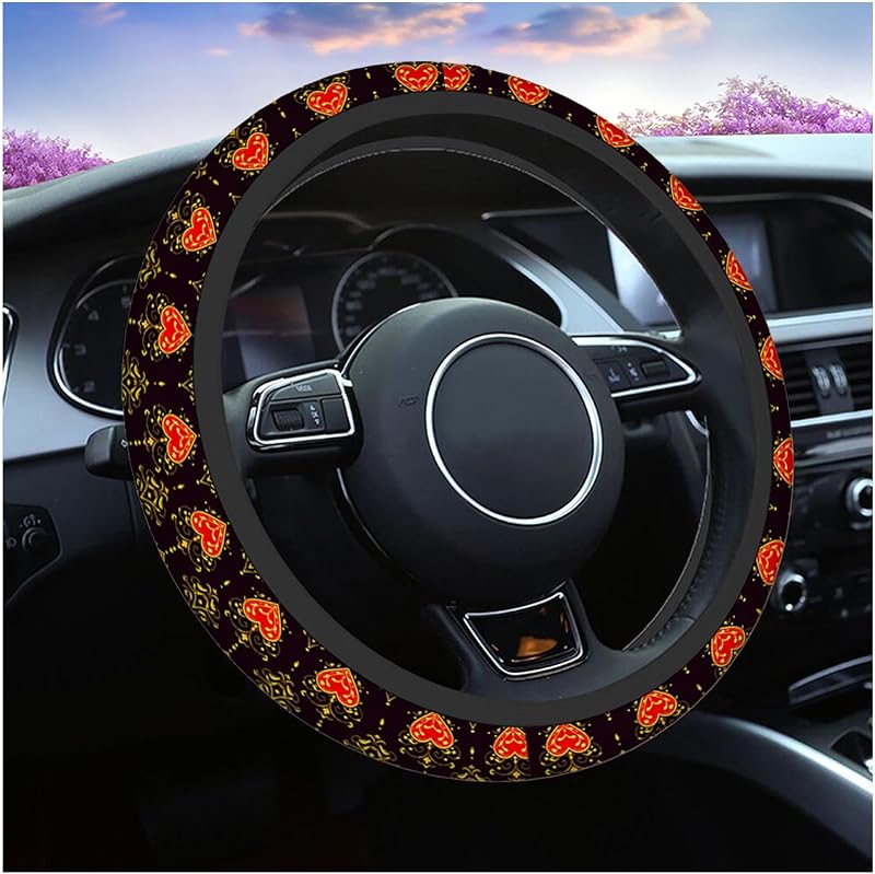 Capa para Volante Swono em Neoprene com Estampa Barroca Coração Vermelho com Coroa, 38,1 cm
