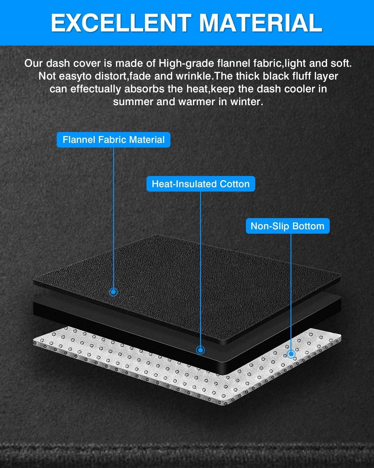 Autorder Dashboard Cover Mat for Ford E150 E250 E350 1997-2008/E450 2003-2008 Econoline Accessories Dash Cover Flannel Dash Mat Sunshade Glare UV Rays Protector